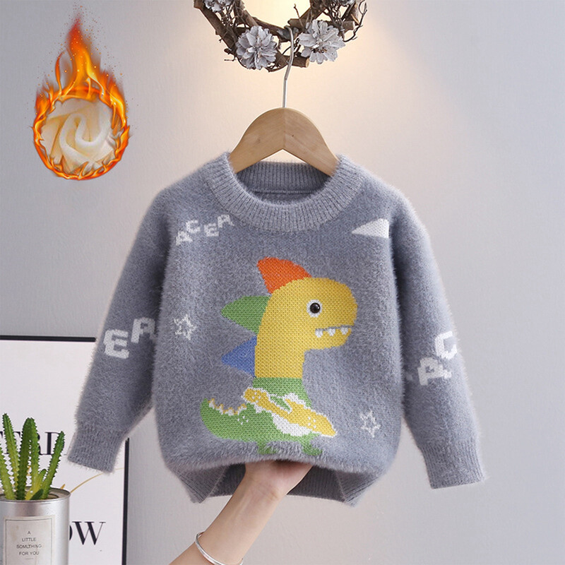 Bērnu džemperi ūdeles flīsa trikotāžas pulovers rudens un ziemas bērniem Gilrs zēniem multfilmas Dinozauru raksta džemperi ar O veida kakla izgriezumu 2-6 g.