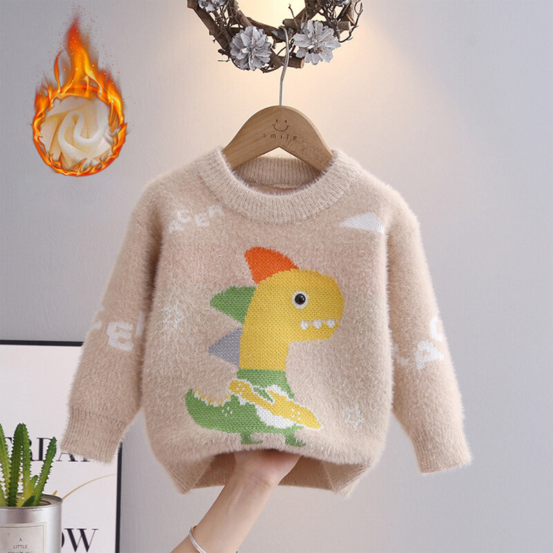 Bērnu džemperi ūdeles flīsa trikotāžas pulovers rudens un ziemas bērniem Gilrs zēniem multfilmas Dinozauru raksta džemperi ar O veida kakla izgriezumu 2-6 g.