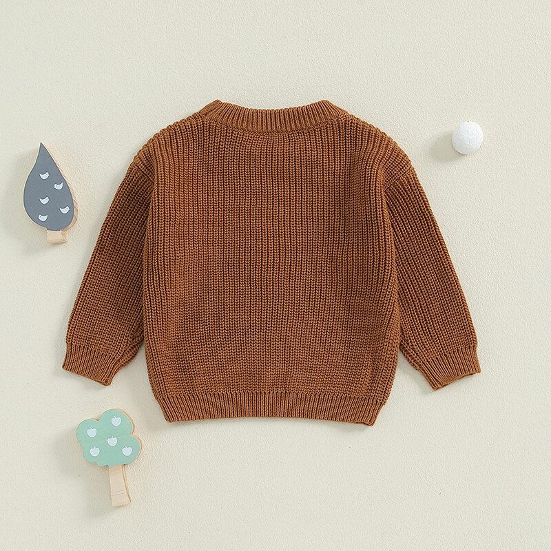 Mažų berniukų megztiniai, siuvinėti dinozaurais ilgomis rankovėmis apvaliais kaklu, briaunoti megzti megztiniai