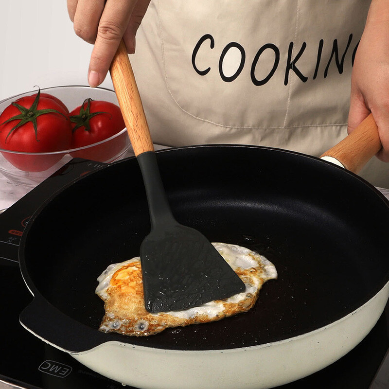 12 DB tapadásmentes konyhai edények szilikon edények konyhai edények spatula fa nyelű főzőeszköz készlet