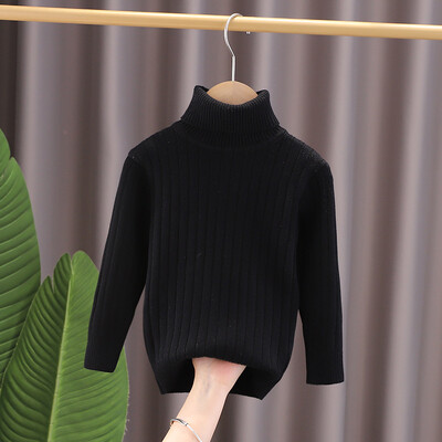 Rudens žiemos mergaičių madingas megztinis aukštu kaklu, vertikalios juostelės dizaino pilnomis rankovėmis megzti apatiniai marškinėliai, skirti 2–6 metų vaikams