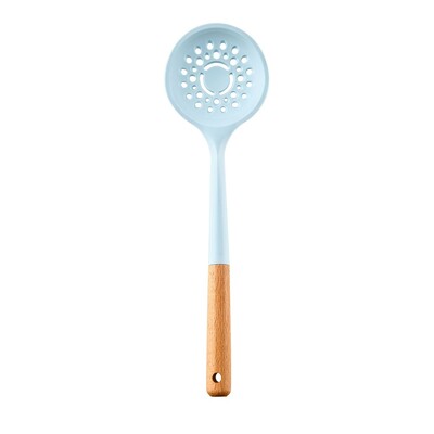 1 buc. silicon albastru rezistent la caldura, maner din lemn, ustensile de bucatarie, lingura de supa, spatula, perie, racleta, instrument de gatit, lopata antiaderenta.