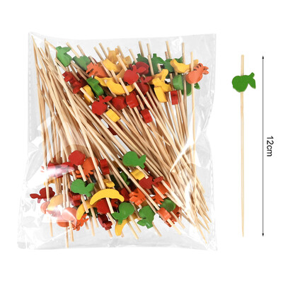 100 τεμ. Μιας χρήσης οδοντογλυφίδες τροφίμων από μπαμπού με φρούτα και χαριτωμένα αρκουδάκια για μπουφέ κέικ κοκτέιλ πιρούνι φρούτων για ντεκόρ για πάρτι στη Χαβάη