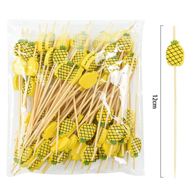 100 τεμ. Μιας χρήσης οδοντογλυφίδες τροφίμων από μπαμπού με φρούτα και χαριτωμένα αρκουδάκια για μπουφέ κέικ κοκτέιλ πιρούνι φρούτων για ντεκόρ για πάρτι στη Χαβάη