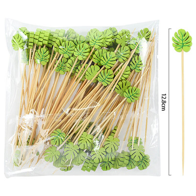 100 τεμ. Μιας χρήσης οδοντογλυφίδες τροφίμων από μπαμπού με φρούτα και χαριτωμένα αρκουδάκια για μπουφέ κέικ κοκτέιλ πιρούνι φρούτων για ντεκόρ για πάρτι στη Χαβάη