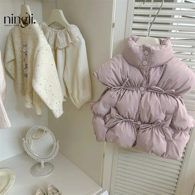 HoneyCherry Girls μονόχρωμο γιλέκο φθινοπώρου και χειμώνα Νέο μοντέρνο παιδικό βαμβακερό γιλέκο Winter girl Baby ζεστά γιλέκα