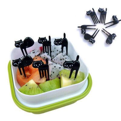 6 buc/set pisica neagra furculita cu fructe mini desene animate gustare prajitura desert mancare furculite Bento prânz accesorii ustensile de bucătărie pentru copii
