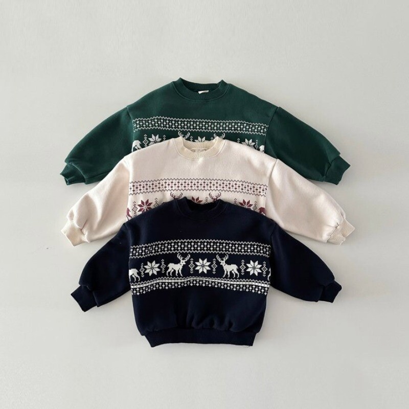Vaikiški korėjietiško stiliaus viršutiniai žieminiai drabužiai Mergaičių aksominiai Laisvi laisvalaikio marškinėliai ilgomis rankovėmis berniuko vilnos kalėdiniai megztiniai megztinis