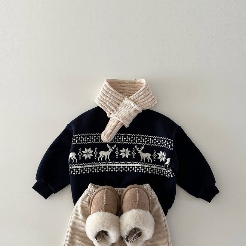 Vaikiški korėjietiško stiliaus viršutiniai žieminiai drabužiai Mergaičių aksominiai Laisvi laisvalaikio marškinėliai ilgomis rankovėmis berniuko vilnos kalėdiniai megztiniai megztinis