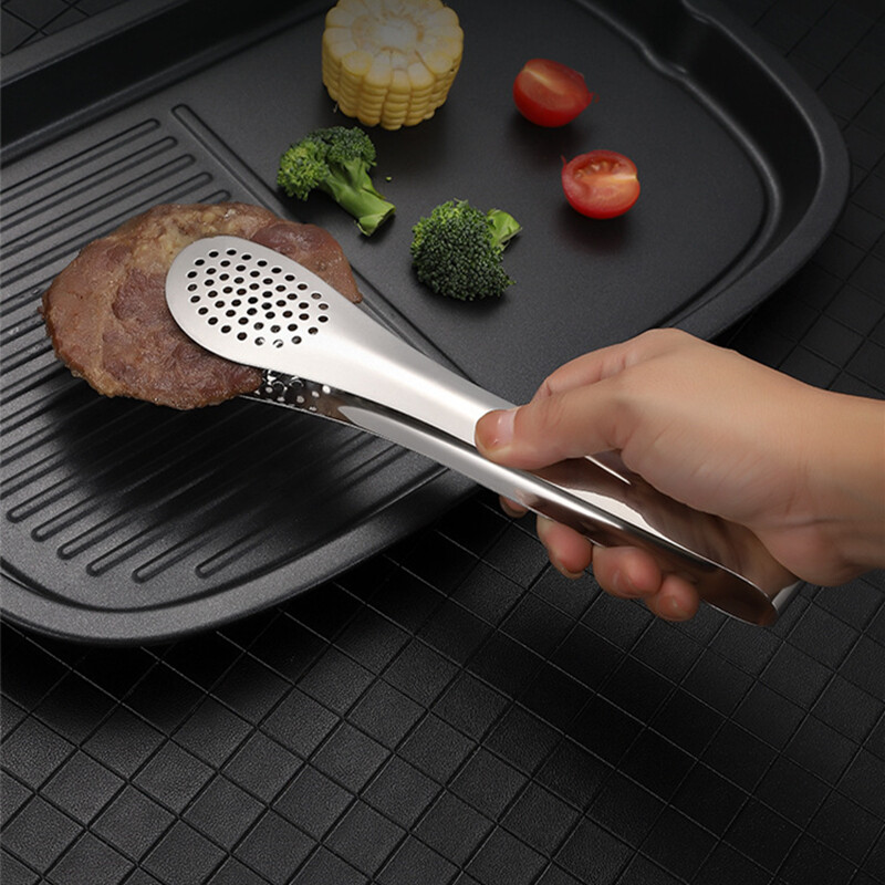 Nerūdijančio plieno sidabrinės maisto žnyplės kepsnių salotų savitarnos spaustukai Nelipni duonos pyrago spaustukai Virtuvės gaminimo priedai