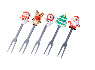 5 τμχ Χριστουγεννιάτικο θέμα Πιρούνι φρούτων από ανοξείδωτο ατσάλι Σετ πιρουνιών φρούτων Σαλάτα Μαχαιροπήρουνα Κουζίνας Gadget Feliz Navidad Παιδική μπομπονιέρα για το Φεστιβάλ