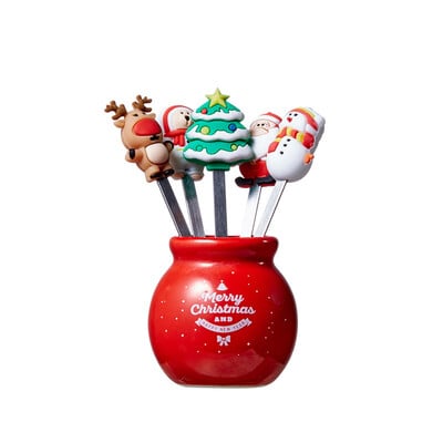 5 τμχ Χριστουγεννιάτικο θέμα Πιρούνι φρούτων από ανοξείδωτο ατσάλι Σετ πιρουνιών φρούτων Σαλάτα Μαχαιροπήρουνα Κουζίνας Gadget Feliz Navidad Παιδική μπομπονιέρα για το Φεστιβάλ