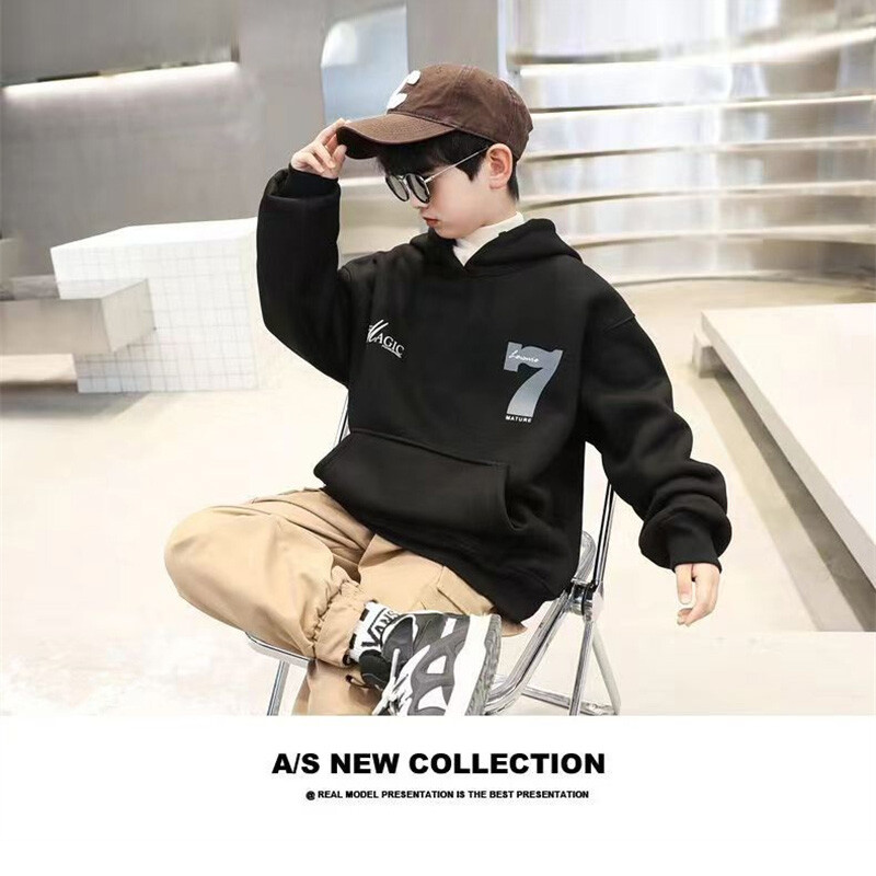 Fiúk divatos pulóverek 2024 ősz, tél, gyerek pulóverek új jóképű, hosszú ujjú ruhák, nagy gyerekek bő kapucnis felsők