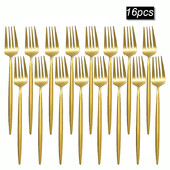 8/12/16 τεμ. Χρυσό σερβίτσιο από ανοξείδωτο ατσάλι, πιρούνι πιρούνι φρούτων, μπριζόλα, πιρούνι σαλάτας κατάλληλο για εστιατόριο ή συμπόσιο