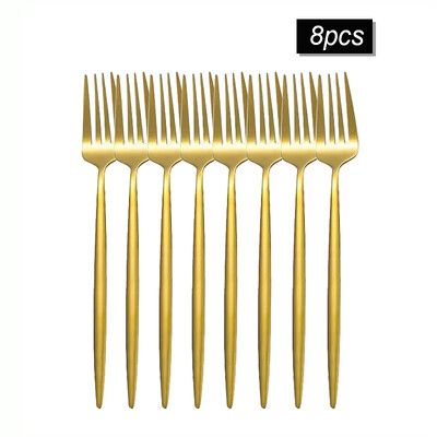 8/12/16 τεμ. Χρυσό σερβίτσιο από ανοξείδωτο ατσάλι, πιρούνι πιρούνι φρούτων, μπριζόλα, πιρούνι σαλάτας κατάλληλο για εστιατόριο ή συμπόσιο