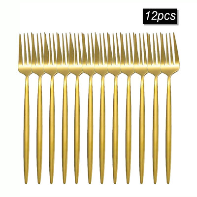 8/12/16 τεμ. Χρυσό σερβίτσιο από ανοξείδωτο ατσάλι, πιρούνι πιρούνι φρούτων, μπριζόλα, πιρούνι σαλάτας κατάλληλο για εστιατόριο ή συμπόσιο