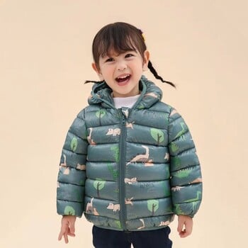 Cartoon Dinosaur Print Boys Baby ελαφριά πουπουλένια μπουφάν Εξωτερικά ρούχα με ζεστή κουκούλα Χειμώνα φθινόπωρο παιδικά παλτό για κορίτσια Casual ρούχα