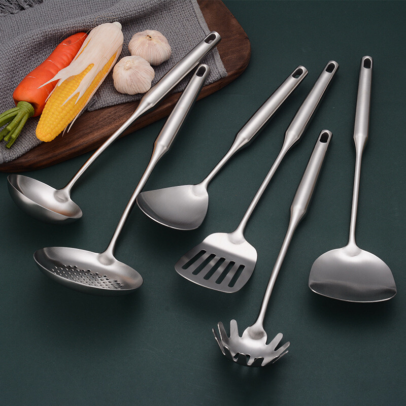 Ilga rankena Kepimo mentele Ryžių šaukštas Nerūdijančio plieno virtuvės reikmenų rinkinys Namų kiaurasamtis Makaronų įrankis Kepimo semtuvas Virtuvės priedai