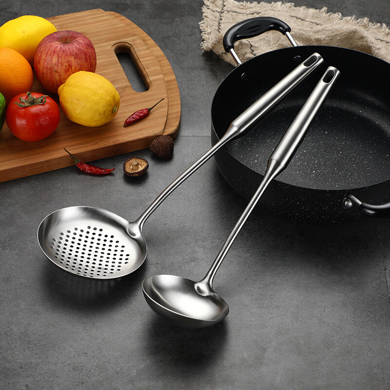 Ilga rankena Kepimo mentele Ryžių šaukštas Nerūdijančio plieno virtuvės reikmenų rinkinys Namų kiaurasamtis Makaronų įrankis Kepimo semtuvas Virtuvės priedai