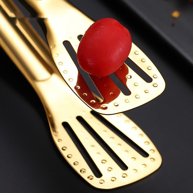 Nerūdijančio plieno kepimo žnyplė žalia auksinė rankena Nelipnios salotos jautienos maistas Grilio spaustukai Virtuvės gaminimo reikmenys neslystantys jautienos spaustukai