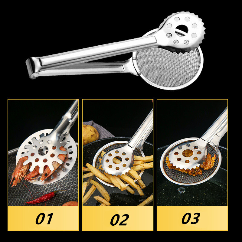 Nerūdijančio plieno kepsninės gnybtas Maisto kepimo žnyplės Daugiafunkcis aliejuje kepamas skimeris savitarnos užkandžiams Virtuvės konditerijos įrankiai