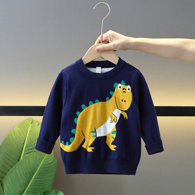 Tavaszi és őszi fiúk 2024 divatos, alkalmi rajzfilm, sárga dinoszaurusz, hosszú ujjú pulóver/2-10 éves korig