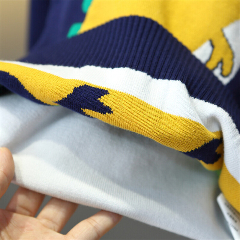 Tavaszi és őszi fiúk 2024 divatos, alkalmi rajzfilm, sárga dinoszaurusz, hosszú ujjú pulóver/2-10 éves korig