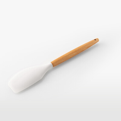Baltas virtuvės silikoninis virtuvės indų rinkinys, nepridegantis indai su medine rankena Neslystantis kastuvas šaukštas aliejaus teptuku kepimo įrankis