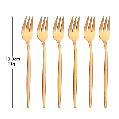 3/6 τεμάχια χρυσό πιρούνι φρούτων από ανοξείδωτο ατσάλι Σετ πιρουνιού καφέ για κέικ παγωτό Επιδόρπιο Μίνι πιρούνι Απογευματινό πάρτι Μαύρα μαχαιροπίρουνα