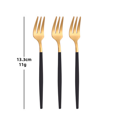 3/6 τεμάχια χρυσό πιρούνι φρούτων από ανοξείδωτο ατσάλι Σετ πιρουνιού καφέ για κέικ παγωτό Επιδόρπιο Μίνι πιρούνι Απογευματινό πάρτι Μαύρα μαχαιροπίρουνα