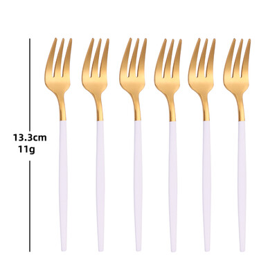 3/6 τεμάχια χρυσό πιρούνι φρούτων από ανοξείδωτο ατσάλι Σετ πιρουνιού καφέ για κέικ παγωτό Επιδόρπιο Μίνι πιρούνι Απογευματινό πάρτι Μαύρα μαχαιροπίρουνα