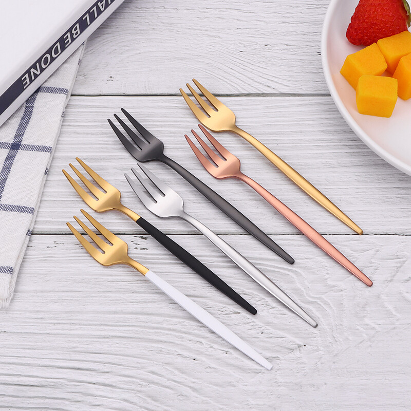 3/6 τεμάχια χρυσό πιρούνι φρούτων από ανοξείδωτο ατσάλι Σετ πιρουνιού καφέ για κέικ παγωτό Επιδόρπιο Μίνι πιρούνι Απογευματινό πάρτι Μαύρα μαχαιροπίρουνα