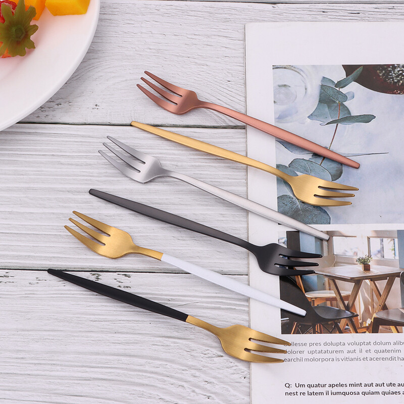 3/6 τεμάχια χρυσό πιρούνι φρούτων από ανοξείδωτο ατσάλι Σετ πιρουνιού καφέ για κέικ παγωτό Επιδόρπιο Μίνι πιρούνι Απογευματινό πάρτι Μαύρα μαχαιροπίρουνα