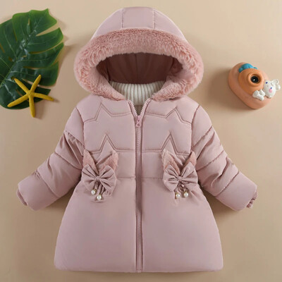 Nauja mergaičių žieminė striukė, vienspalvis pamušalas, pliušinis storas paltukas su gobtuvu su užtrauktuku 1–4 metų vaikams, sušildo viršutinius drabužius