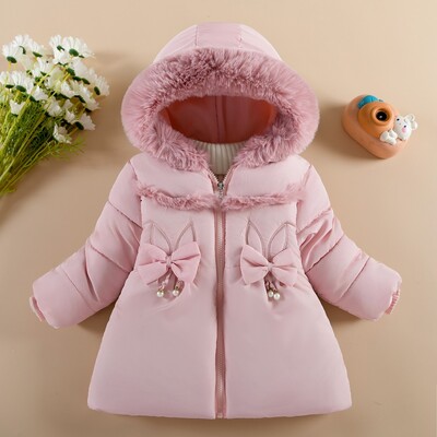 Nauja mergaičių žieminė striukė, vienspalvis pamušalas, pliušinis storas paltukas su gobtuvu su užtrauktuku 1–4 metų vaikams, sušildo viršutinius drabužius