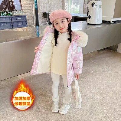 2024 m. žieminė pūkinė striukė mergaičių paltai Madingi vienaragis, blizgūs, vandeniui atsparūs vaikiški viršutiniai drabužiai 3–10 metų paaugliams, vaikams, Parka Snowsuit