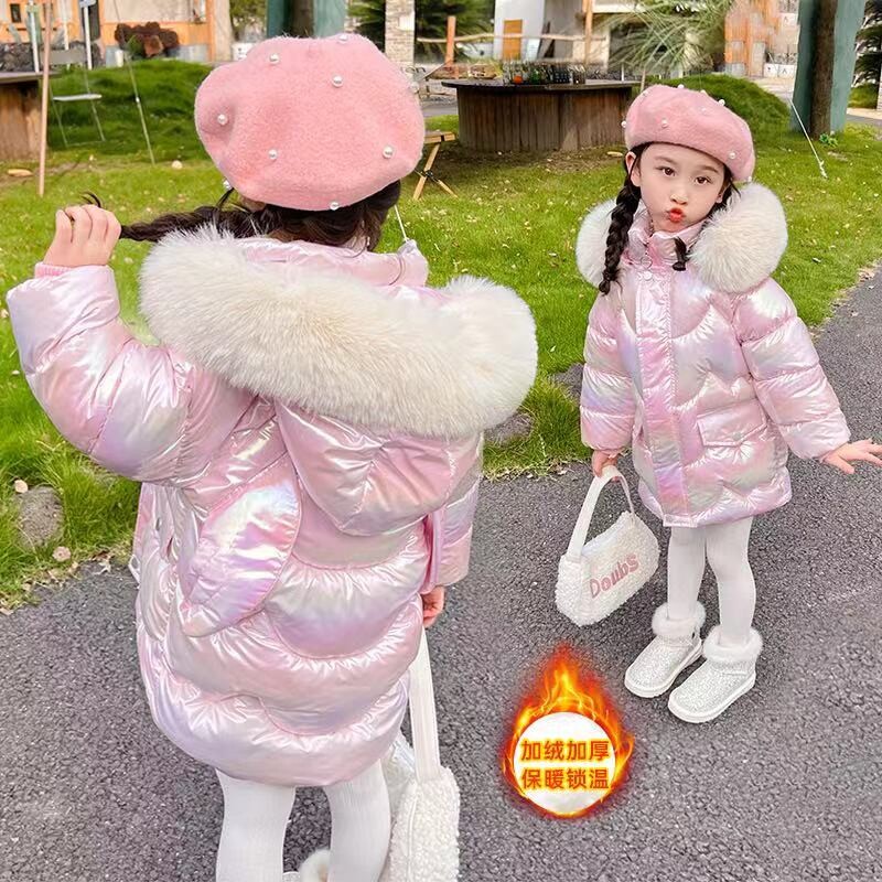 2024 m. žieminė pūkinė striukė mergaičių paltai Madingi vienaragis, blizgūs, vandeniui atsparūs vaikiški viršutiniai drabužiai 3–10 metų paaugliams, vaikams, Parka Snowsuit