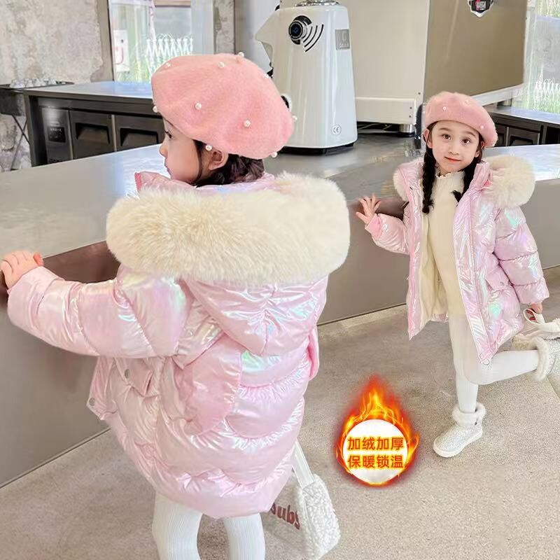2024 m. žieminė pūkinė striukė mergaičių paltai Madingi vienaragis, blizgūs, vandeniui atsparūs vaikiški viršutiniai drabužiai 3–10 metų paaugliams, vaikams, Parka Snowsuit