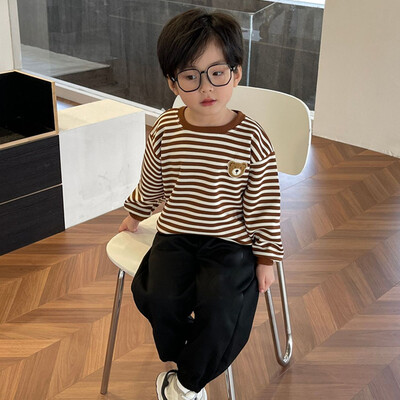 Mada, maži vaikai, berniukai, mergaitės, pavasariniai drabužiai, siuvinėti meškiukai, vaikiški sportiniai džemperiai Mieli kūdikių megztiniai ilgomis rankovėmis