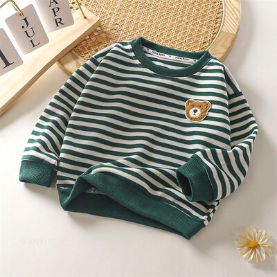 Mada, maži vaikai, berniukai, mergaitės, pavasariniai drabužiai, siuvinėti meškiukai, vaikiški sportiniai džemperiai Mieli kūdikių megztiniai ilgomis rankovėmis