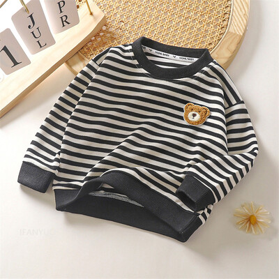 Mada, maži vaikai, berniukai, mergaitės, pavasariniai drabužiai, siuvinėti meškiukai, vaikiški sportiniai džemperiai Mieli kūdikių megztiniai ilgomis rankovėmis