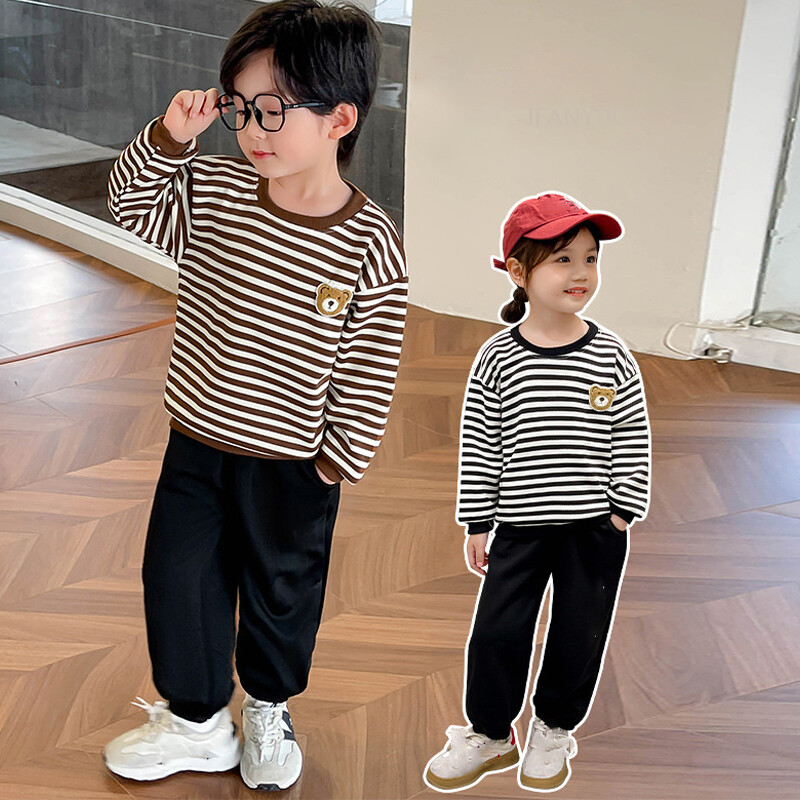 Mada, maži vaikai, berniukai, mergaitės, pavasariniai drabužiai, siuvinėti meškiukai, vaikiški sportiniai džemperiai Mieli kūdikių megztiniai ilgomis rankovėmis