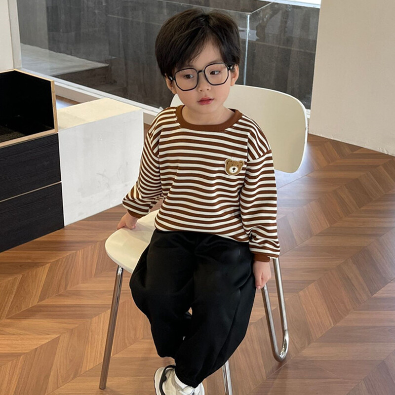 Mada, maži vaikai, berniukai, mergaitės, pavasariniai drabužiai, siuvinėti meškiukai, vaikiški sportiniai džemperiai Mieli kūdikių megztiniai ilgomis rankovėmis