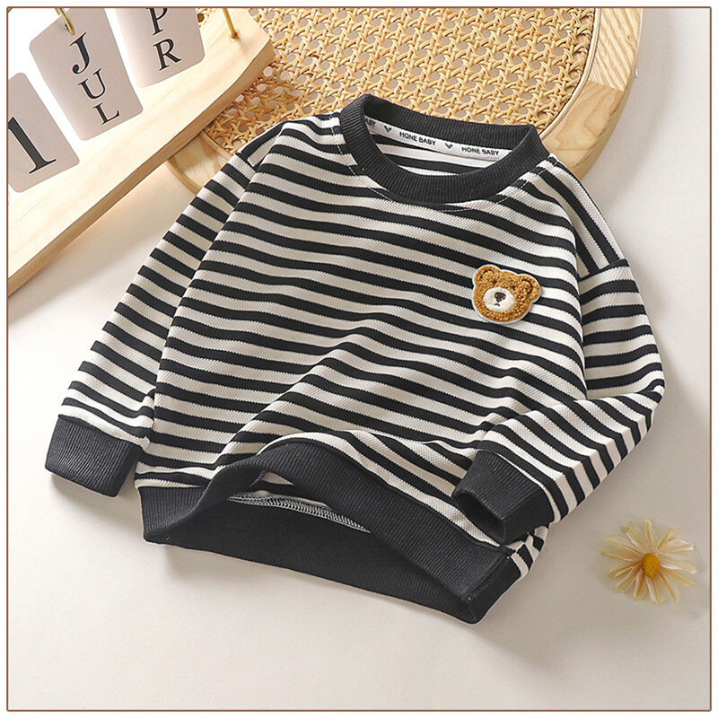 Mada, maži vaikai, berniukai, mergaitės, pavasariniai drabužiai, siuvinėti meškiukai, vaikiški sportiniai džemperiai Mieli kūdikių megztiniai ilgomis rankovėmis