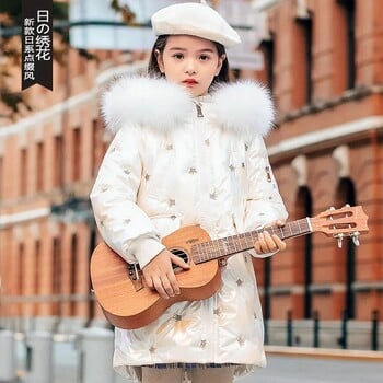 2024 New Winter Keep Warm Girls Jacket 4-12 ετών Fashion Letter Γυαλιστερό Παιδικό παλτό με κουκούλα κατά των λεκέδων