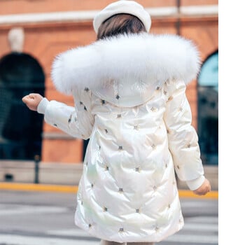 2024 New Winter Keep Warm Girls Jacket 4-12 ετών Fashion Letter Γυαλιστερό Παιδικό παλτό με κουκούλα κατά των λεκέδων