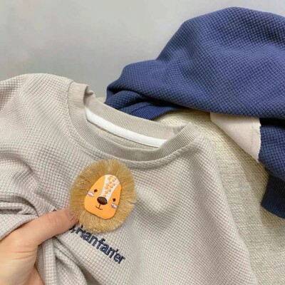 Ins Φθινοπωρινά Παιδικά Φούτερ για αγόρια Βαμβακερά λιοντάρια μπαλωμένα μακρυμάνικα νήπια Βρεφικά αγόρια πουλόβερ στρογγυλό γιακά Βρεφικά μπλουζάκια για αγόρια