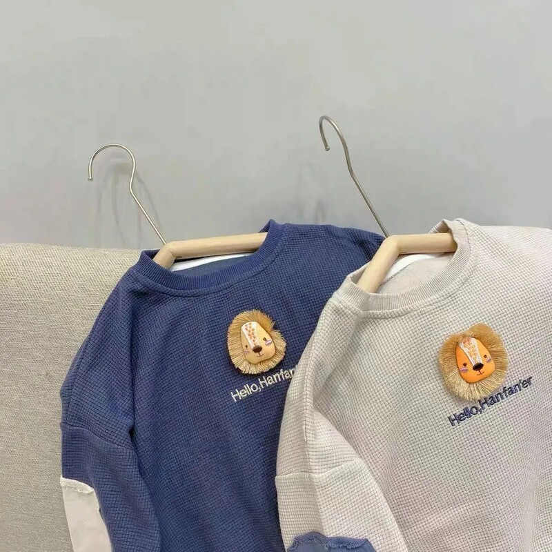 Ins Φθινοπωρινά Παιδικά Φούτερ για αγόρια Βαμβακερά λιοντάρια μπαλωμένα μακρυμάνικα νήπια Βρεφικά αγόρια πουλόβερ στρογγυλό γιακά Βρεφικά μπλουζάκια για αγόρια