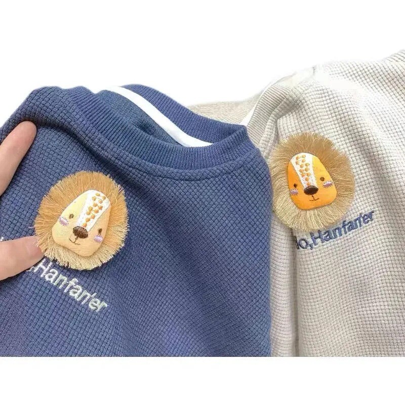 Ins Φθινοπωρινά Παιδικά Φούτερ για αγόρια Βαμβακερά λιοντάρια μπαλωμένα μακρυμάνικα νήπια Βρεφικά αγόρια πουλόβερ στρογγυλό γιακά Βρεφικά μπλουζάκια για αγόρια