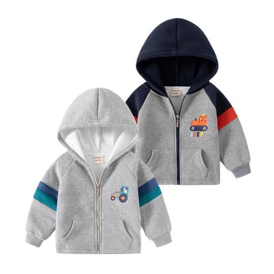 Rudens žiema Little Boy Fleece megztiniai Automobilių raštai Kontrastingi Striukės Rankovės Vaikiški Megztiniai Medvilniniai Stori užtrauktukai Kūdikių švarkai